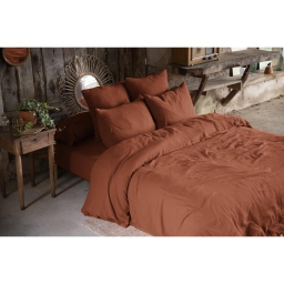 Housse de couette 240 x 220 cm double gaze de coton + 2 taies d&rsquo;oreiller 60 x 60 Terracotta