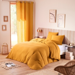 Housse de couette 240 x 220 cm en gaze de coton naturelle + 2 taies Jaune