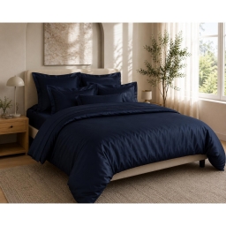Housse de Couette 240 x 220 cm Prestige 120 Fils/cm&sup2; Satin de Coton Bleu Velours