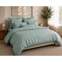 Housse de Couette 240 x 220 cm Prestige 120 Fils/cm&sup2; Satin de Coton C&eacute;ladon