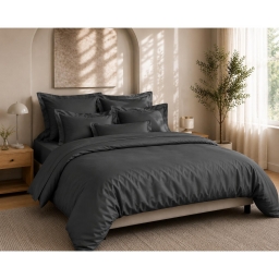 Housse de Couette 240 x 220 cm Prestige 120 Fils/cm&sup2; Satin de Coton Graphite