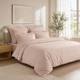 Housse de Couette 240 x 220 cm Prestige 120 Fils/cm&sup2; Satin de Coton Rose Blush