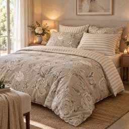 Housse de couette 260 x 240 cm 100% coton 57 fils imprim&eacute; NORA