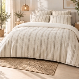 Housse de couette 260 x 240 cm 100% coton textur&eacute; TOM Naturel