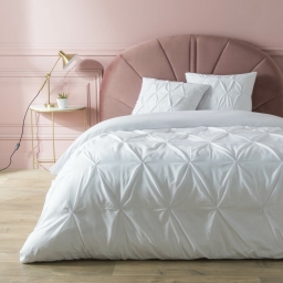 Housse de couette 260 x 240 cm + 2 taies coton capitonn&eacute; 57 fils Heloise Blanc