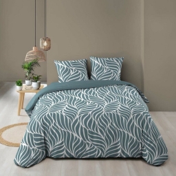 Housse de couette 260 x 240 cm coton 57 fils MORGANE Bleu + 2 taies