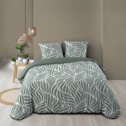 Housse de couette 260 x 240 cm coton 57 fils MORGANE Sauge + 2 taies