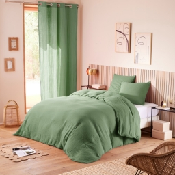 Housse de couette 260 x 240 cm en gaze de coton naturelle + 2 taies Vert olive