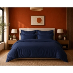 Housse de Couette 260 x 240 cm Prestige 120 Fils/cm&sup2; Satin de Coton Bleu velours