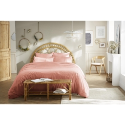 Housse de couette 57 fils 240 x 220 cm jeanne rose boisé Vieux rose
