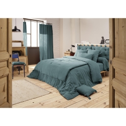 Housse de couette double gaze de coton luxe 240 x 220 cm Gaia Bleu canard