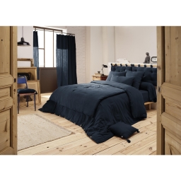 Housse de couette double gaze de coton luxe  240 x 220 cm Gaia Bleu foncé