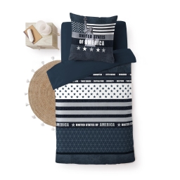 Housse de couette enfant 140 x 200 cm + 1 taie coton 42 fils USA States
