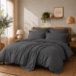 Housse de couette Percale de coton peign&eacute; 80 fils/cm&sup2;- 260 x 240 cm - Ardoise