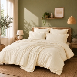 Housse de couette Percale de coton peign&eacute; 80 fils/cm&sup2;- 260 x 240 cm - Ivoire