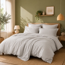 Housse de couette Percale de coton peign&eacute; 80 fils/cm&sup2;- 260 x 240 cm - Perle