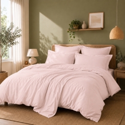 Housse de couette Percale de coton peign&eacute; 80 fils/cm&sup2;- 260 x 240 cm - Rose