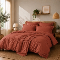 Housse de couette Percale de coton peign&eacute; 80 fils/cm&sup2;- 260 x 240 cm - Terracotta