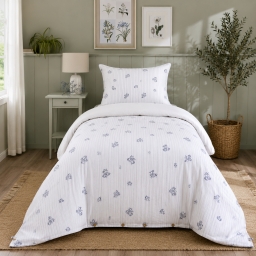Housse de couette r&eacute;versible 140 x 200 cm Double gaze de coton imprim&eacute;e SUZANNE Chantilly