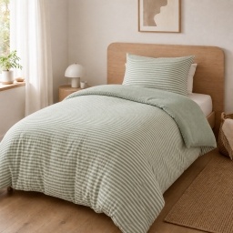 Housse de couette r&eacute;versible 140 x 200 cm gaze de coton Livia Eucalyptus