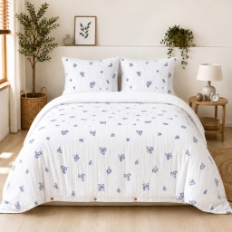 Housse de couette r&eacute;versible 200 x 200 cm Double gaze de coton imprim&eacute;e SUZANNE Chantilly