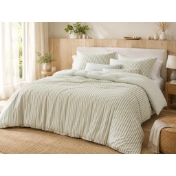 Housse de Couette R&eacute;versible 240 x 220 cm Double Gaze de Coton 125 g/m&sup2; Livia Eucalyptus