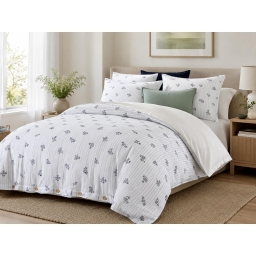 Housse de couette r&eacute;versible 260 x 240 cm Double gaze de coton imprim&eacute;e SUZANNE Chantilly