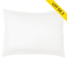 Lot 2 taies d'oreiller volant plat 50x70 uni 57 fils lina  + pt bourdon Blanche