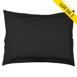 Lot 2 taies d'oreiller volant plat 50x70 uni 57 fils lina + pt bourdon Charbon