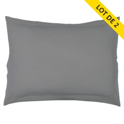 Lot 2 taies d'oreiller volant plat 50x70 uni 57 fils lina +pt bourdon Gris souris