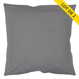 Lot 2 taies oreiller volant plat 63x63 100% coton 57 fils + pt bourdon Gris souris