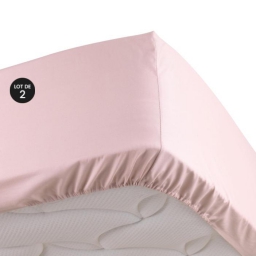 Lot de 2 Drap housse 100% percale ultra doux 160 x 200 cm 78 fils bonnet 30 cm Rose