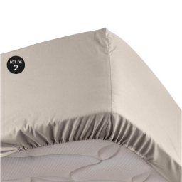 Lot de 2 Drap housse 100% percale ultra doux 180 x 200 cm 78 fils bonnet 30 cm Lin