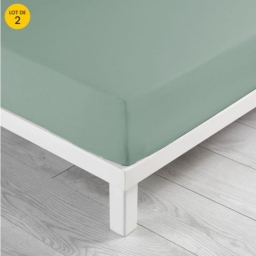 Lot de 2 Drap housse 140 x 190 x 30 cm Linette coton lavé  57 fils Sauge