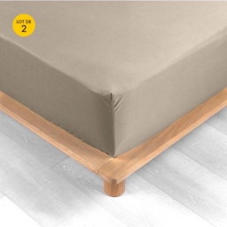 Lot de 2 Drap housse percale de coton 78fils ultra doux 160 x 200 cm Sable