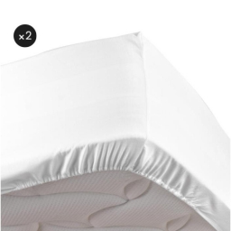 Lot de 2 Draps housse blanc 140 x 190 cm en percale bonnet 30 cm