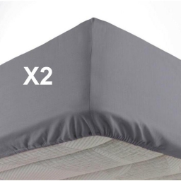 Lot de 2 Draps housse bonnet 30 cm 2 personnes 140 x 190 cm microfibre Oscar Anthracite