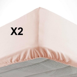Lot de 2 Draps housse bonnet 30 cm 2 personnes 140 x 190 cm microfibre Oscar Nude