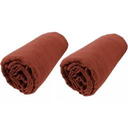 Lot de 2 Draps housse bonnet 30 cm double gaze de coton 140 x 190 cm Terracotta