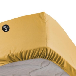 Lot de 2 Draps housse Jaune 140 x 190 cm en percale bonnet 30 cm
