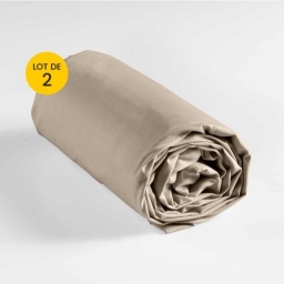 Lot de 2 draps housse king size 180 x 200 cm coton 57 fils Beige
