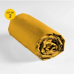 Lot de 2 draps housse king size 180 x 200 cm coton 57 fils Jaune