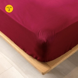 Lot de 2 draps housse King size 180 x 200 cm en coton bio Biolina Bordeaux