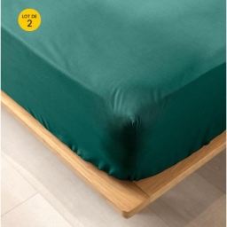 Lot de 2 draps housse King size 180 x 200 cm en coton bio Biolina Emeraude