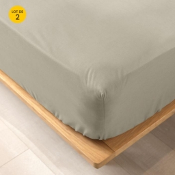 Lot de 2 draps housse King size 180 x 200 cm en coton bio Biolina Taupe