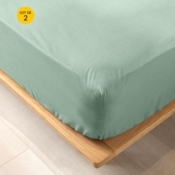 Lot de 2 draps housse King size 180 x 200 cm en coton bio Biolina Vert sauge