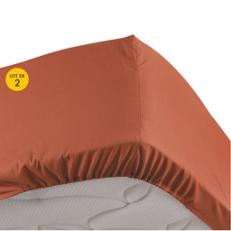 Lot de 2 Draps housse King size Orange 180 x 200 cm en percale bonnet 30 cm
