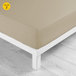 Lot de 2 draps Housse Queen size 160 x 200 x 30 cm Coton 57 fils Beige