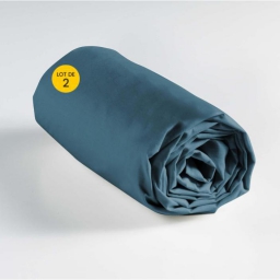 Lot de 2 draps Housse Queen size 160 x 200 x 30 cm Coton 57 fils Bleu