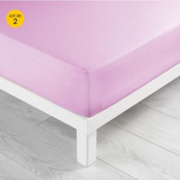 Lot de 2 draps Housse Queen size 160 x 200 x 30 cm Coton 57 fils Rose
